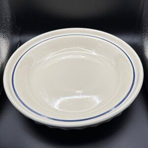 Longaberger Pottery Ivory & Blue Striped Round Pie Plate 10.5" Diameter Made USA